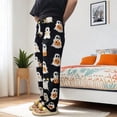 thumbnail image 3 of Rexolia Women's Halloween Pajama Pants Ghost Print Flannel Elastic Waist Lounge Bottoms Black L, 3 of 6