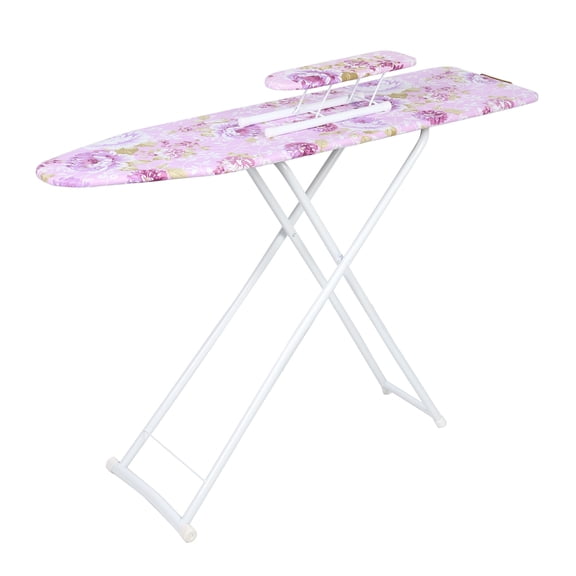 Plenkra 42 Inch Full-Size Foldable Ironing Board Adjustable Height, Heat-Resistant Purple Cover, Anti-Slip Feet for Household Use