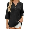 thumbnail image 1 of LYMAYTER Womens 3/4 Sleeve Top V-Neck Button-Up T-Shirt Solid Color Casual Spring Summer Top for S-2XL, 1 of 9