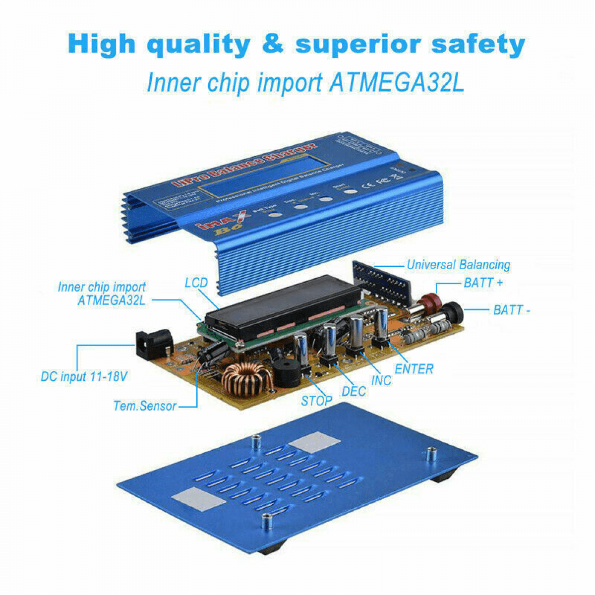 B6 80W 6A Lithium Battery Balance Charger - Multi-Function Charger for LiPo, Li-Ion, NiMH, NiCd, and Lead Batteries with LCD Display and Safety Protections