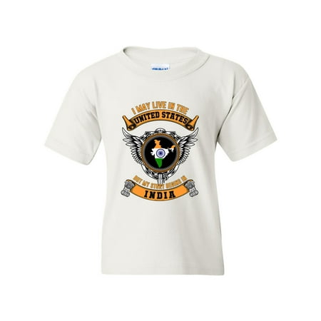 I May Live In US But My Story Begins In India Patriotic DT Youth Kids T-Shirt (Best City In India To Live And Work)