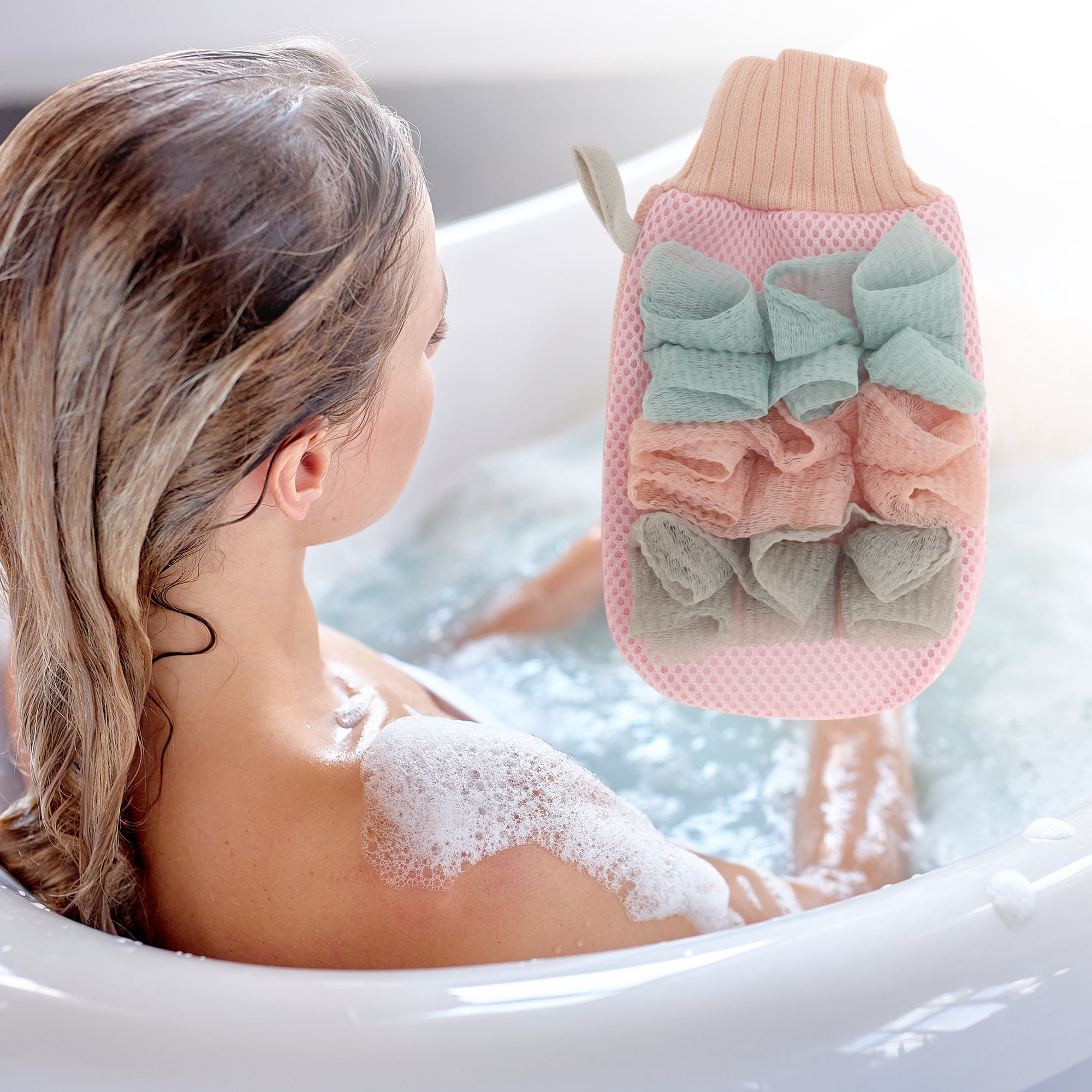 Unique Bargains Shower Gloves 8.66"x5.12" Pink