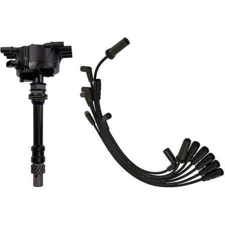 Ignition Distributor and Spark Plug Wire Set 2 Piece - Compatible with 1998 - 2004 Chevy S10 1999 2000 2001 2002 2003