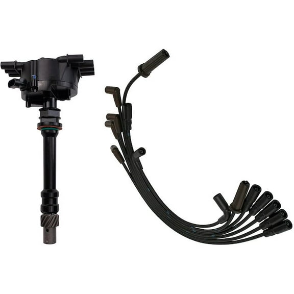 Ignition Distributor and Spark Plug Wire Set 2 Piece - Compatible with 1998 - 2004 Chevy S10 1999 2000 2001 2002 2003