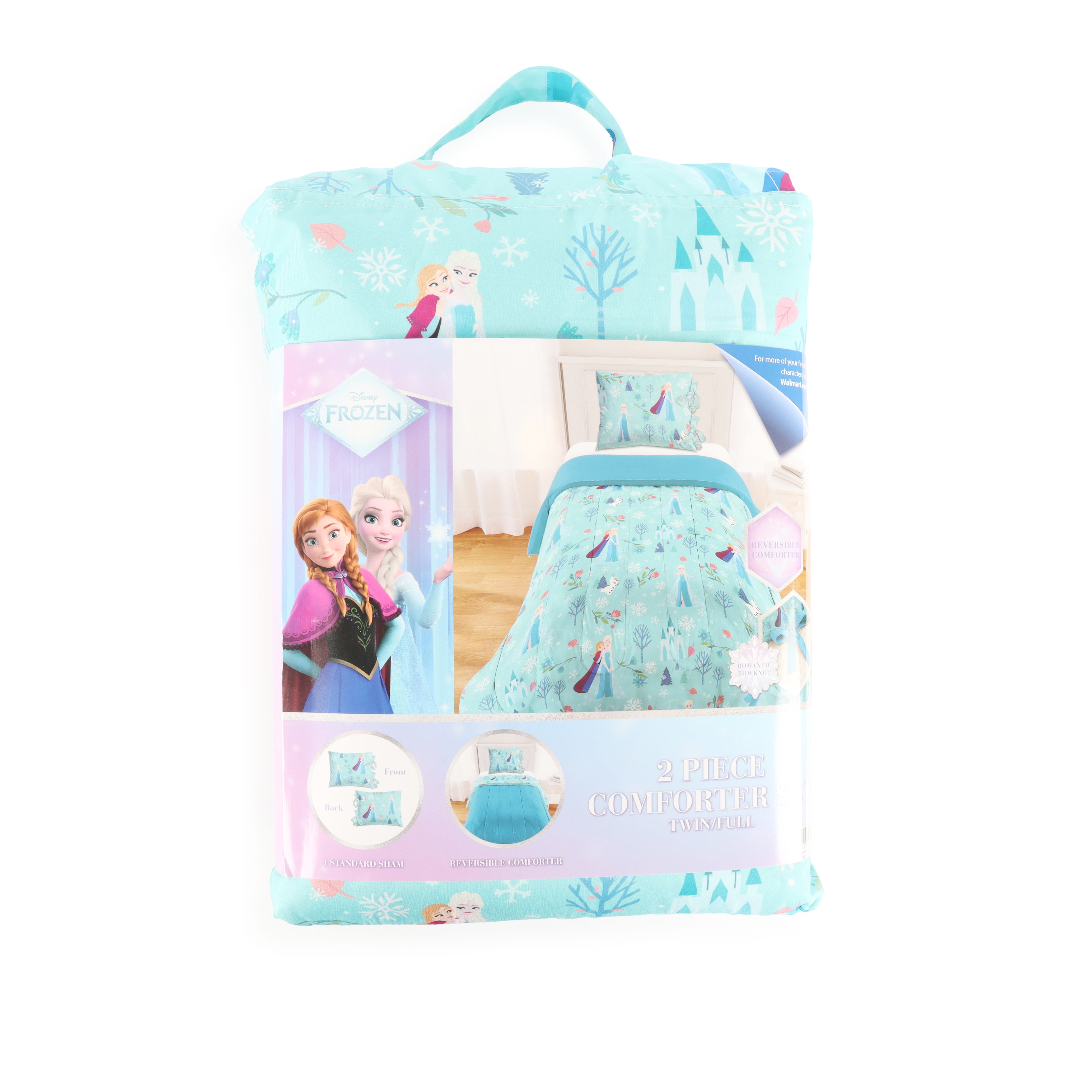 Disney Frozen Icy Adventure Reversible Comforter and Sham Bedding Set With Ribbons, Blue, Twin/Full