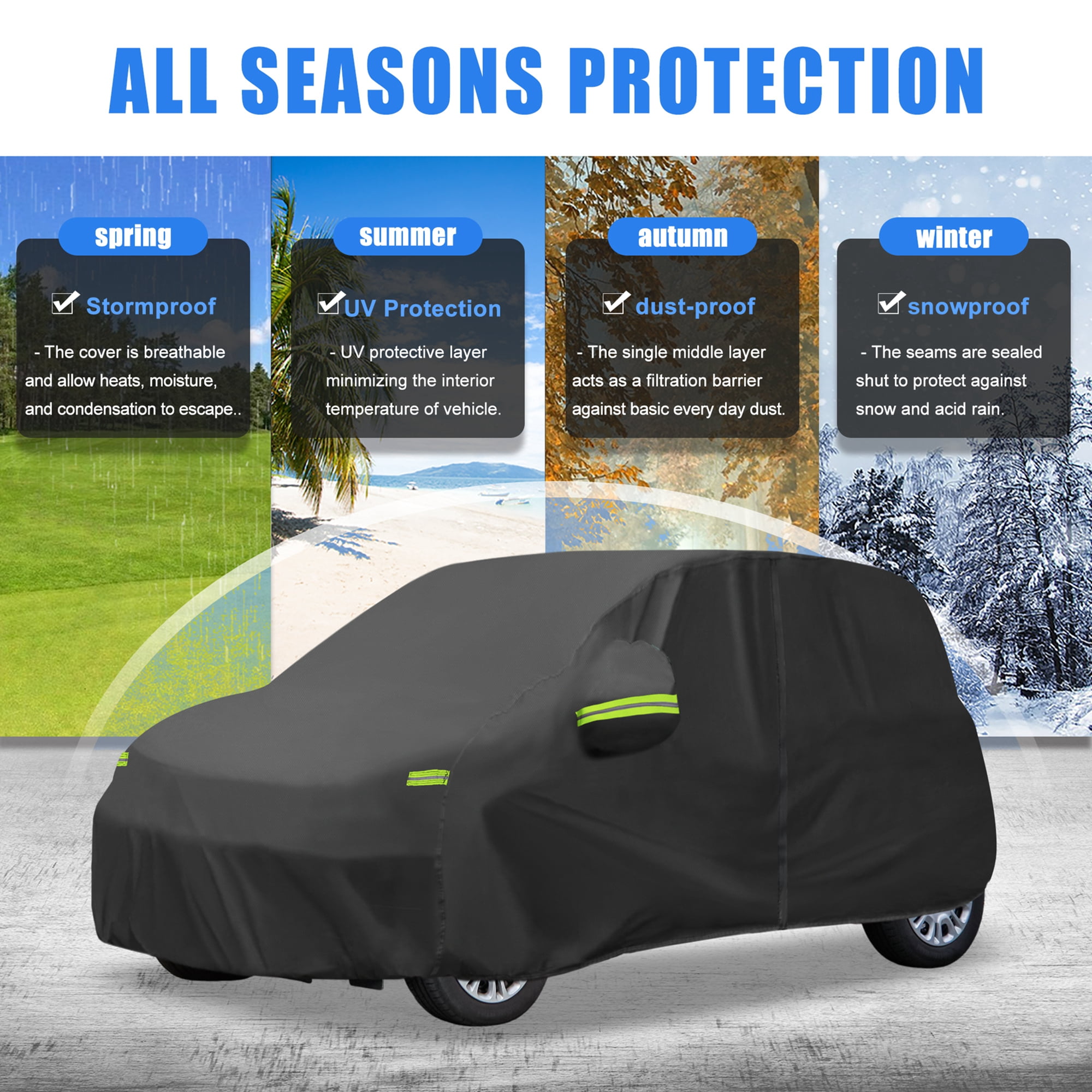 Unique Bargains Waterproof Full Car Cover Zipper 140.16"x64.57"x61.02"