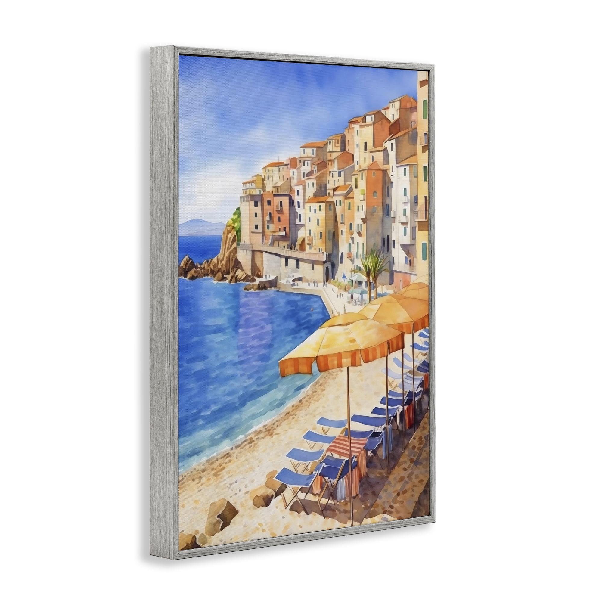 Stupell Industries Beach Lounging on Mediterranean Shore Gray Framed Giclee Art, design by Creative Studio