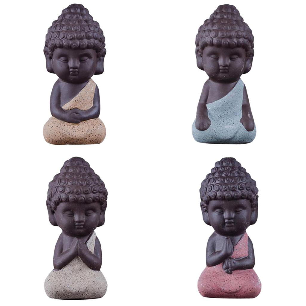 4pcs Handmade Ceramic Small Buddha Statue Monk Figurines Home Art Decoration 