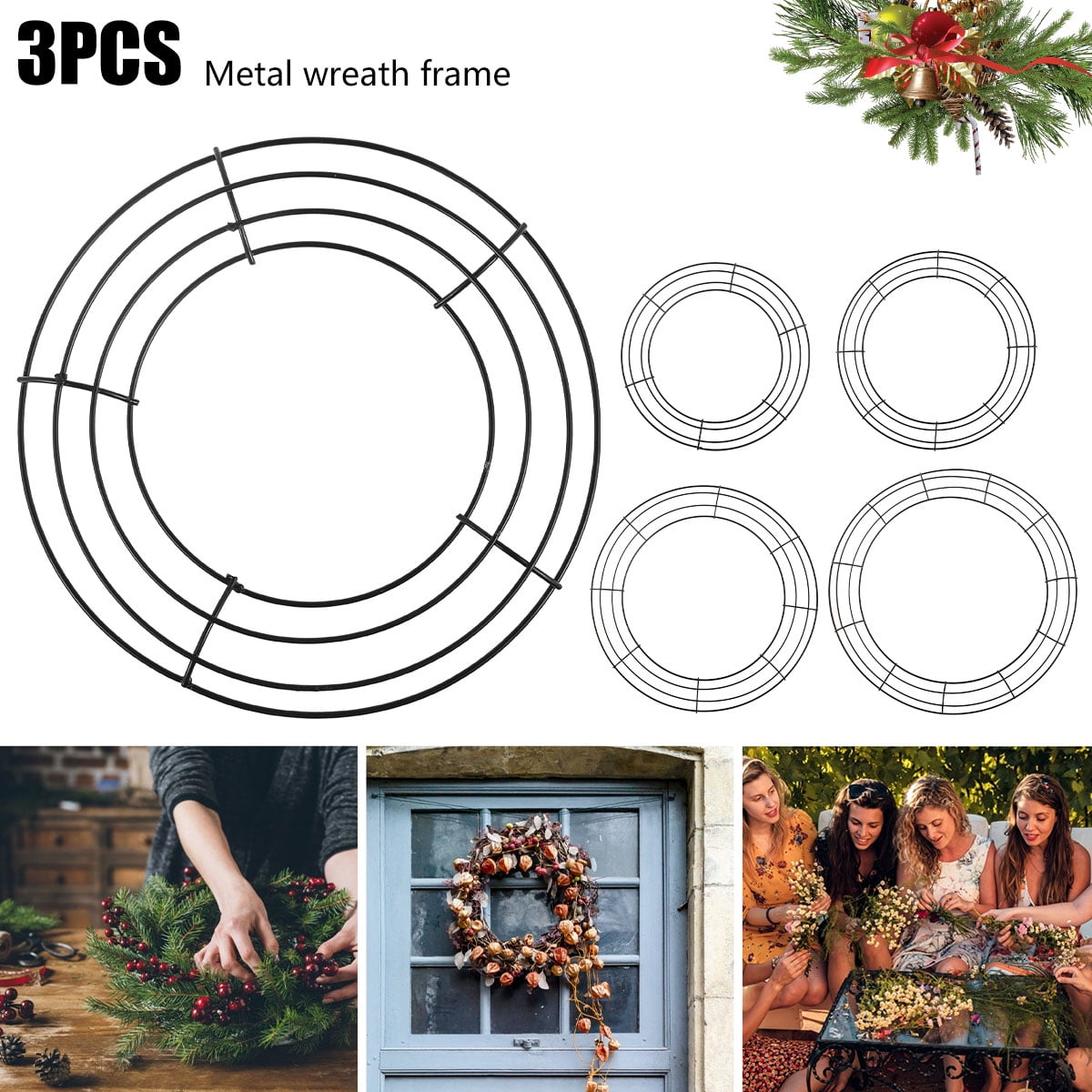 3x 10''Metal Wreath Frame Ring DIY Floral Crafts Wreath Form Christmas Decor 