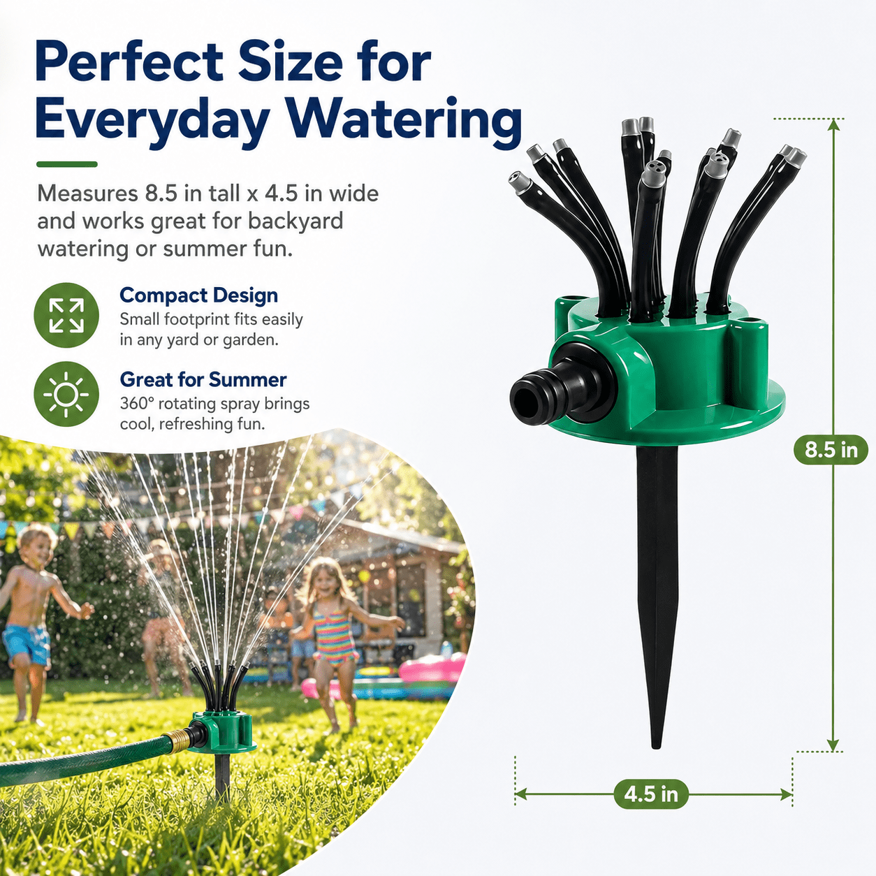 360° Coverage Precision Garden Irrigation Sprinkler, Multi-Adjustable Rotating Design with Spike Base, for Yard Lawn Flower Bed