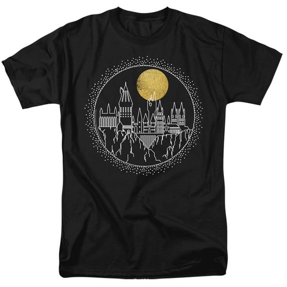 Harry Potter Hogwarts Full Moon Line Art Unisex Adult T Shirt, Navy, Small