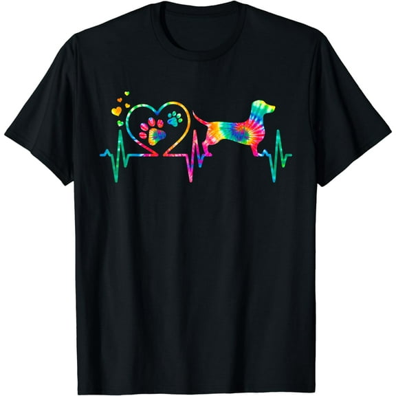 Dachshund Doxie Weenie Mom Dad Heartbeat Tie Dye Dog Gift T-Shirt