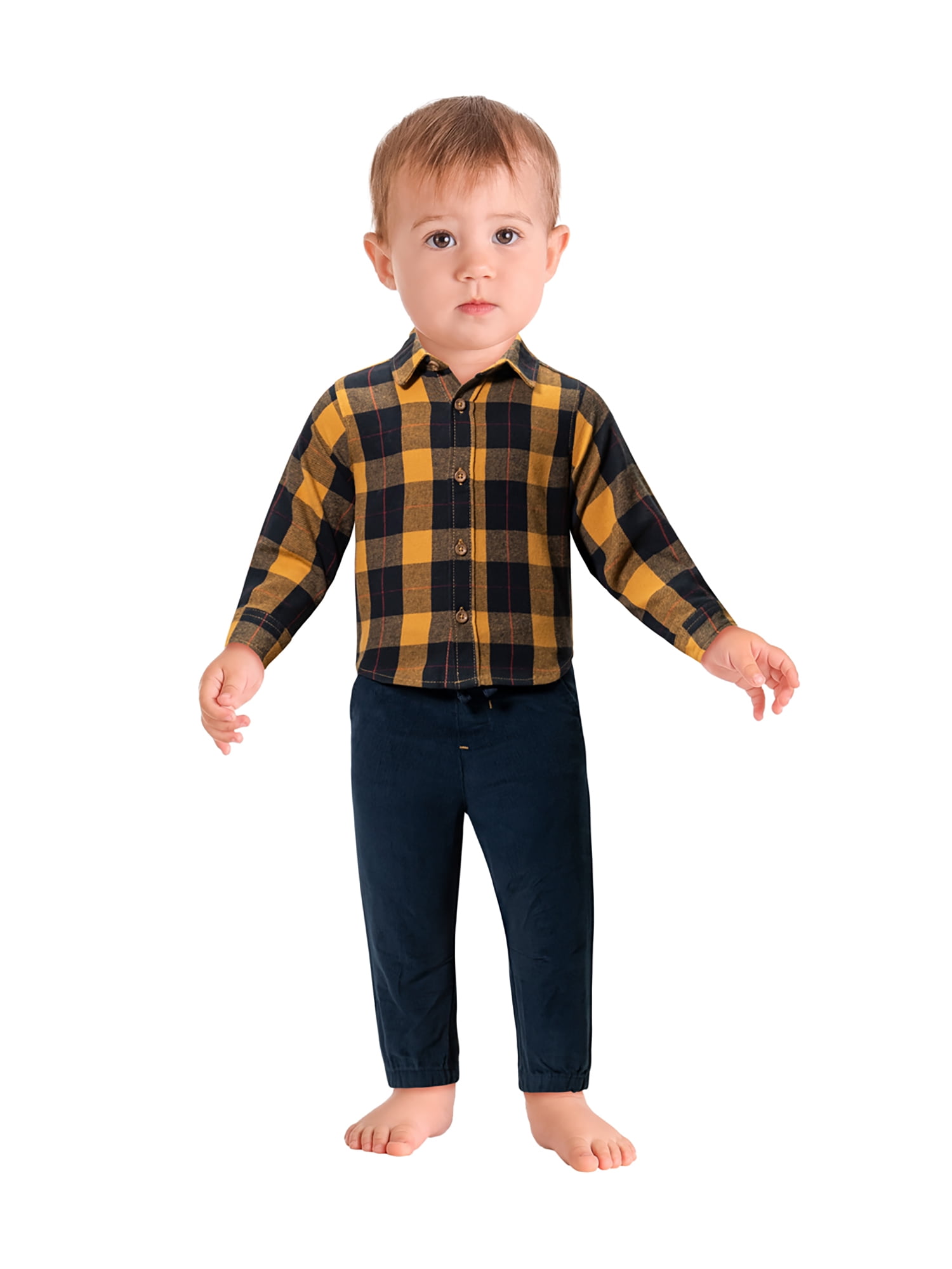 Wonderluxe Baby Boys' Long Sleeve Flannel Shirt and Pant, 2-Piece Set, Sizes 0-3M-24M