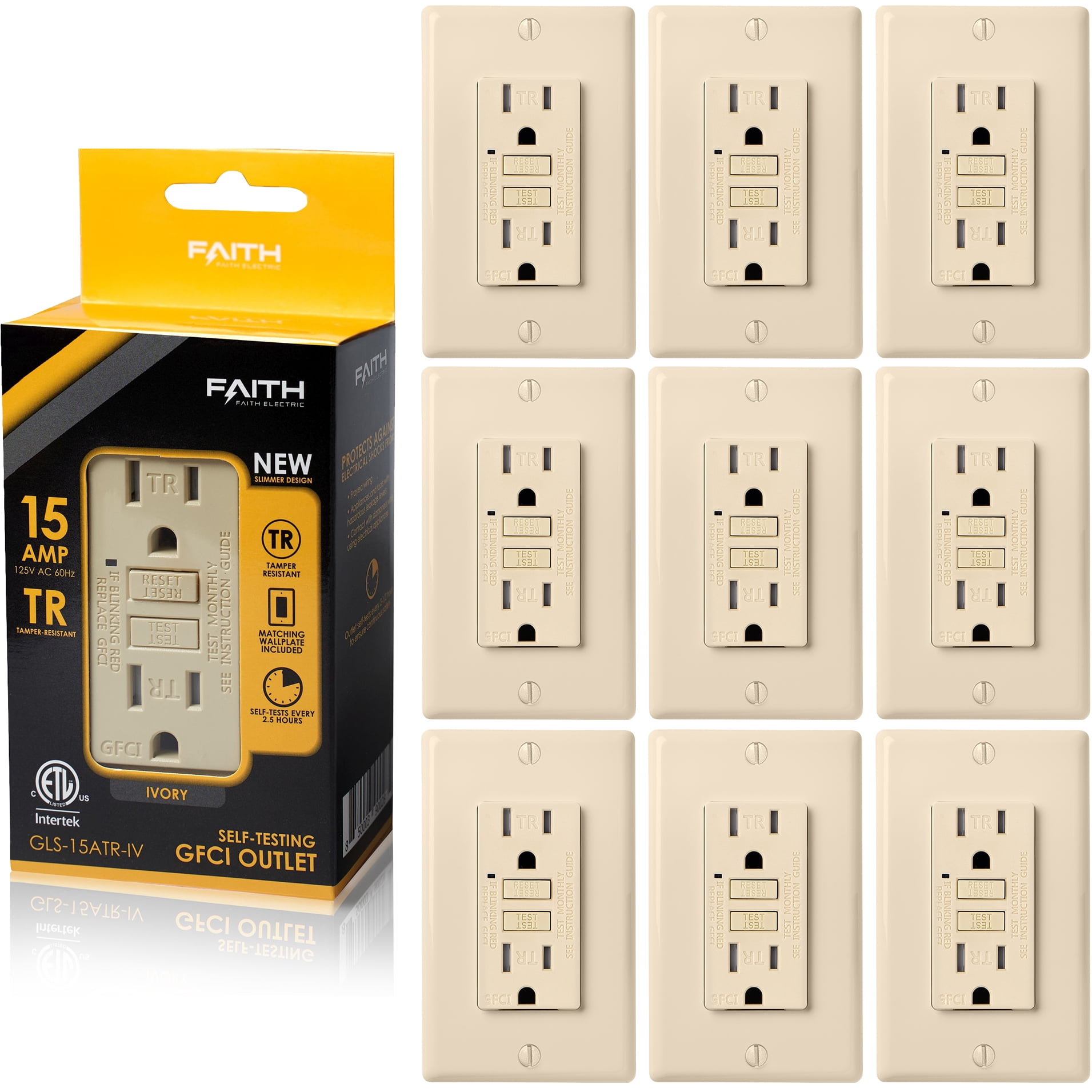 Faith 15A GFCI Outlets, Slim, TamperResistant GFI Receptacles with