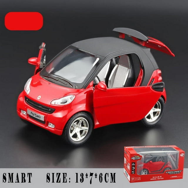 Simulation Benz Smart Alloy Model Car Metal Pull Back Door Openable Sound And Light Toy Children's Diecast Toy Car Gift For Boys red box