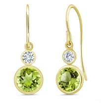 Gem Stone King 14K Yellow Gold Green Peridot and White Lab Grown Diamond Drop Dangle Earrings for Women (2.20 Cttw, Gemstone August Birthstone, Round 6MM and 3MM)