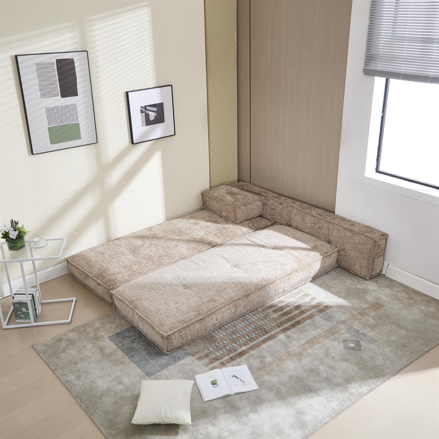 Demi Bonn 78" Versatile Chenille Sectional Sofa with Side Pocket, Modern Couch for Living Room, Customize Layout to Fit Any Space, Beige