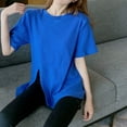 thumbnail image 4 of Mittory T-Shirts for Women Summer Tops Split Hem Tunic Dressy Casual Crew Neck Loose Short Sleeve Versatile Blouse, 4 of 8
