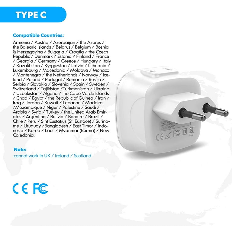 [3-Pack] US to UK Ireland Travel Plug Adapter, Anstronic Type G Power  Adapter with 2 American Outlets- 2 in 1 European Plug Adapter for USA to