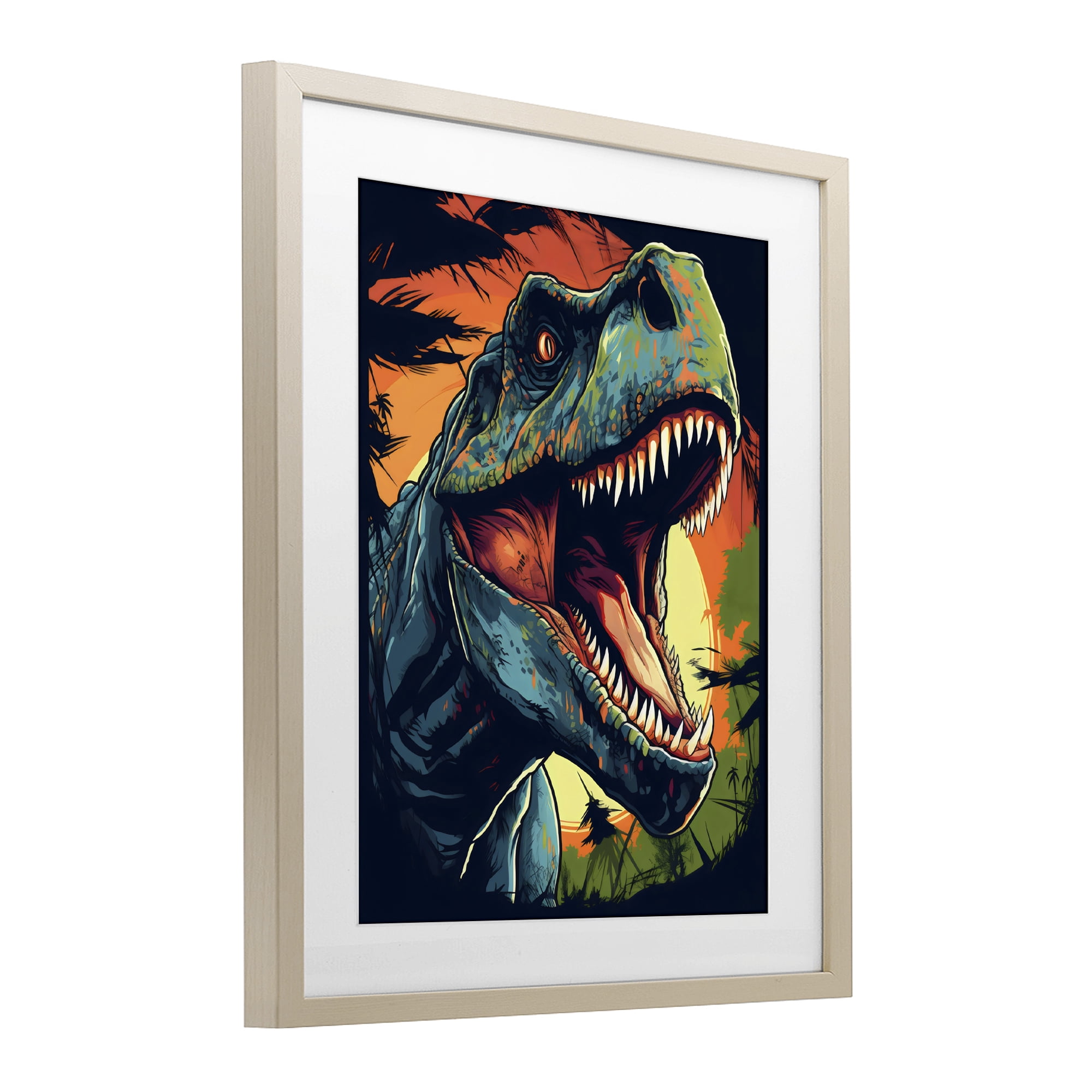 Stupell Industries Dino Roar at Sunset Birch Framed Print Under Glass, design by Creative Studio