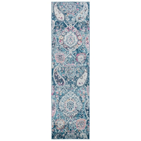 SAFAVIEH Madison Hope Floral Paisley Runner Rug, Blue/Grey, 2'3" x 8'
