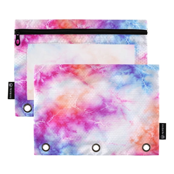 2 Pack Flip Folders with Clear PVC Window Binder Pouches 3-Ring Binder Organizer for Office & Home Pink and Blue Tie-dye Pattern