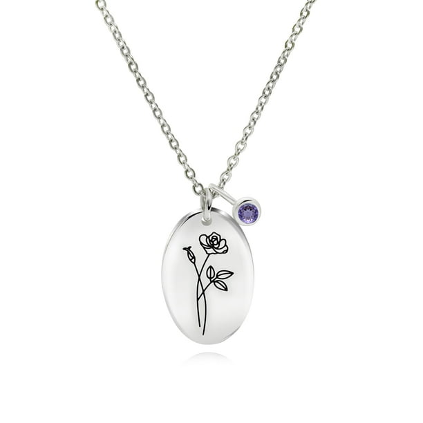 JeenMata Collar con Rosa y Flor de Nacimiento de Junio Regalo Floral Personalizado para Mujeres