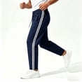 thumbnail image 4 of Men's Track Pants Joggers Athletic Drawstring Waist Elastic Quick Dry Running Gym Workout Trousers Striped Side Stripe Tapered Trousers Navy S, 4 of 6
