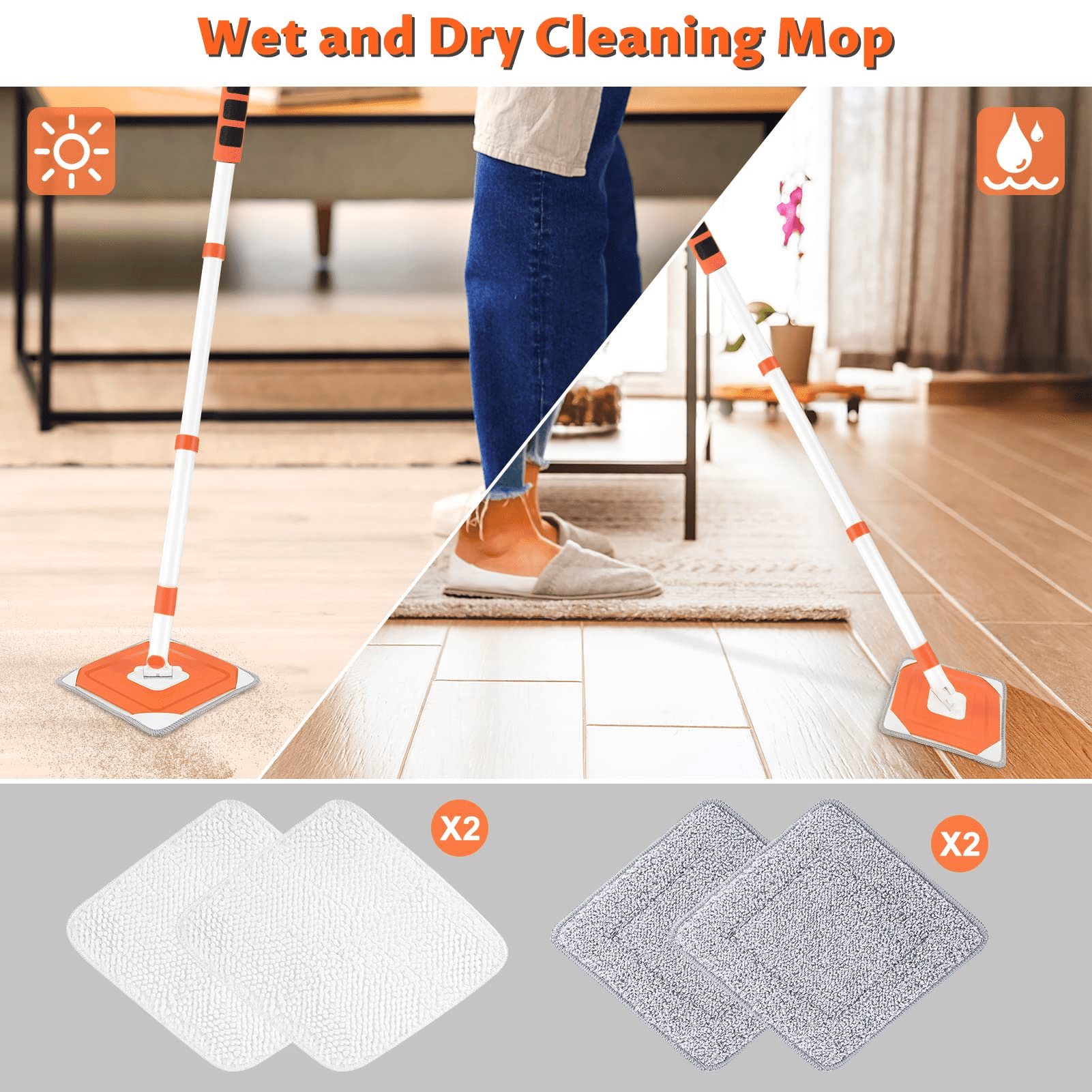 Wall Mop Wall Cleaner with 66” Long Handle, 15°Labor-Saving Elbow Baseboard  Cleaner Tool, Microfiber Ceiling Dust Mop Duster Washer Cleaning Brush for