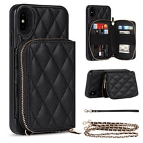 iPhone XS Max Wallet Case and Cover, Allytech Zipper Case with Card Holder Slot Crossbody Chain Strap Handbag Purse Wrist Strap Shockproof PU Leather Case for iPhone XS Max 6.5", Black