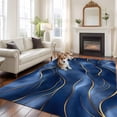 thumbnail image 3 of Navy Blue Marble Large Area Rugs for Bedroom Living Room, Soft Non Slip Carpet Bedside Rug, Abstract Modern Golden Geometric Rectangular Floor Cover Kitchen Accent Rug 5'x8' for Dining Room/Office, 3 of 9