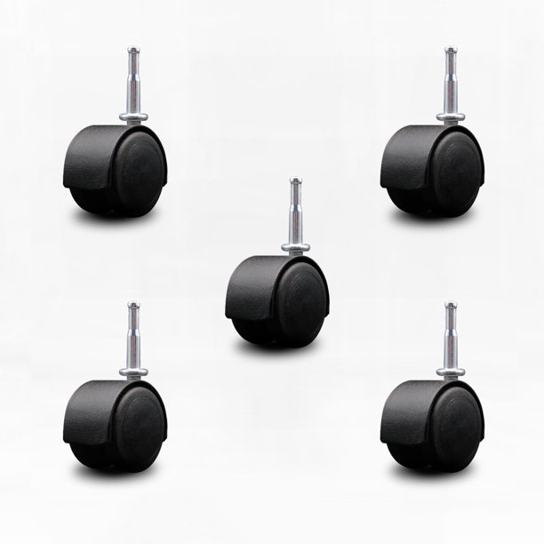 2 Inch Floor Safe Office Chair Casters Flat Black Metal Hooded Twin Wheel 5/16 Inch Grip