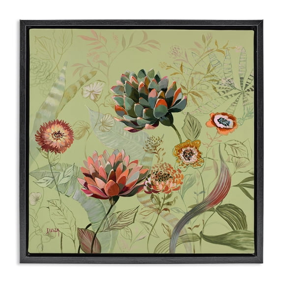 Stupell Industries Eclectic Traditional Vintage Foliage Black Floating Frame Canvas Art, 18 x 18, by Dusza