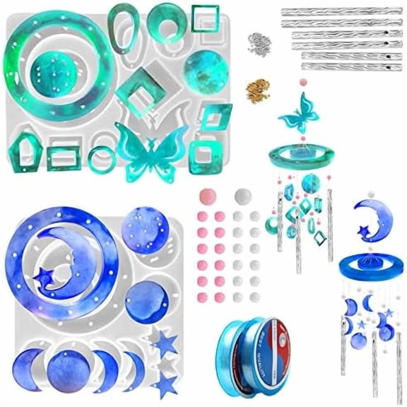2 Set Wind Chimes Resin Molds, Resin Molds Silicone Butterfly Moon Silicone Molds for Epoxy Resin DIY Winds Chime Gifts for Women Home Decor