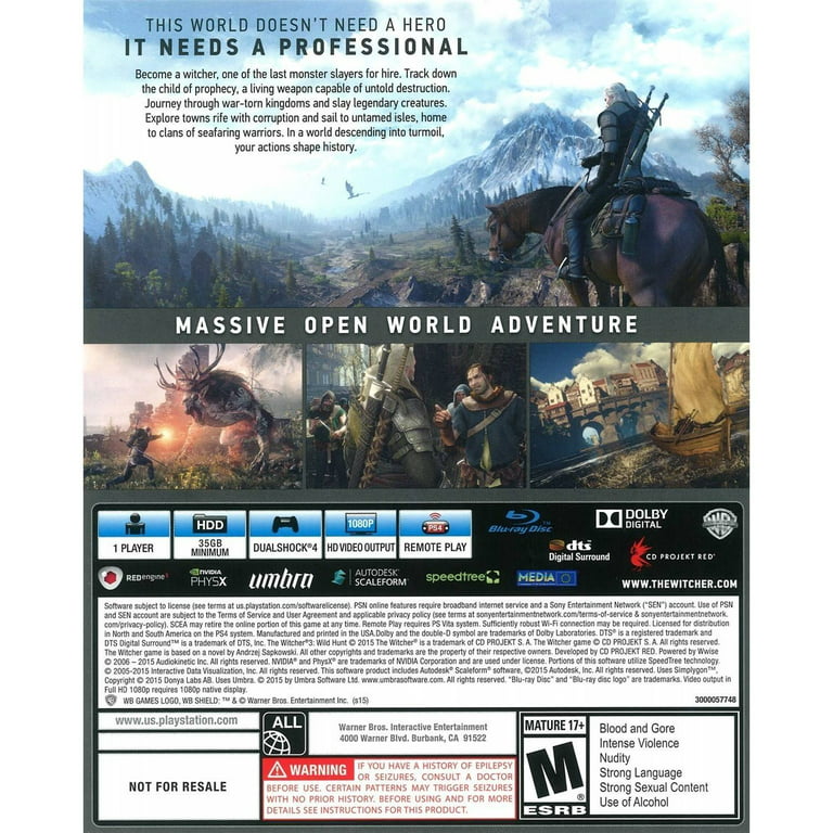 Playful excentrisk Kejserlig Warner Bros. The Witcher 3: Wild Hunt Video Games - PlayStation 4 -  Walmart.com