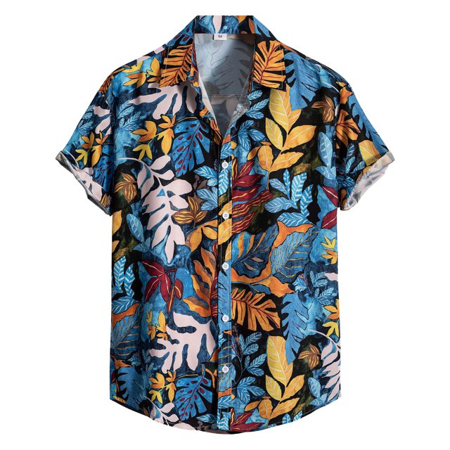 Camisas s Para Hombre Casual Hombres Solapa Estampado Contraste Color Manga corta Puño Botón Estilo puerto Camisa floral Playa de Top de verano hawaiano (Navy, XXL)