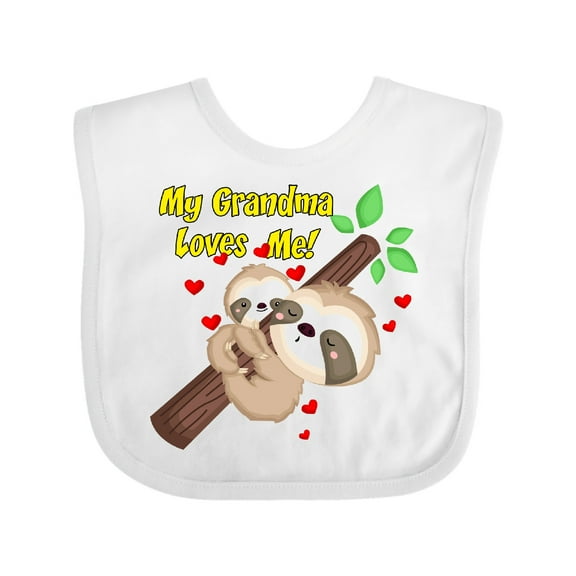 Inktastic My Grandma Loves Me Sloth Boys or Girls Baby Bib