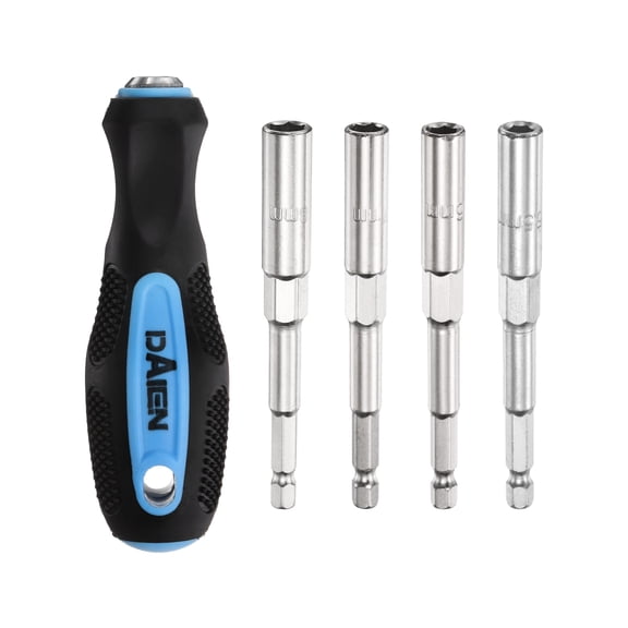 Uxcell Metric Nut Driver 5.5mm/6mm/7mm/8mm CR-V Non-Magnetic Detachable Tip Hollow Shafts Hex Socket Screwdriver with Anti-Slip Handle for Automobile Repair Bit Driver, Blue/Black