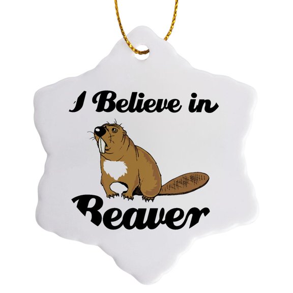 3drose, I Believe in Beavers, 3 inch Snowflake Porcelain Ornament