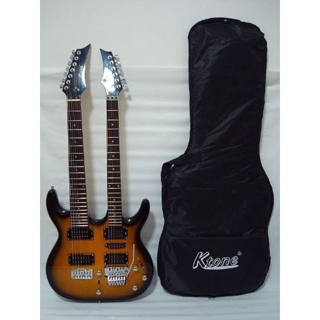 Ktone 6/7 String Electric Double Neck Guitar with Padded Gig Bag, Sunburst