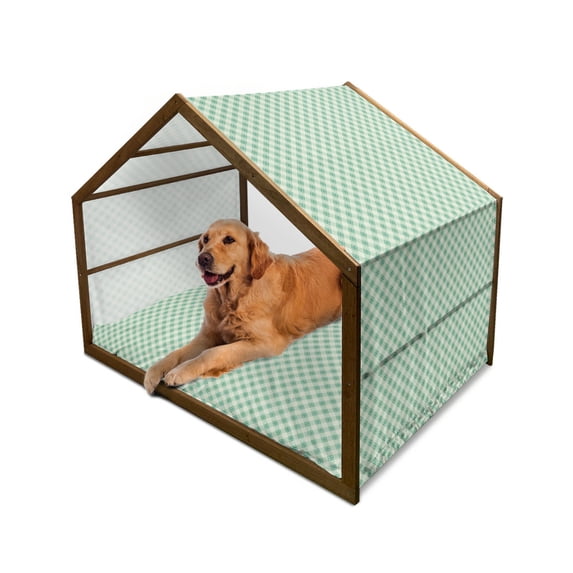 Mint Pet House, Old Fashion Striped Pattern with Geometrical Details Checkered Simple Tile, Outdoor & Indoor Portable Dog Kennel with Pillow and Cover, 5 Sizes, Mint Green Pale Green, by Ambesonne