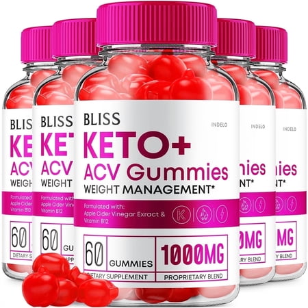 (5 Pack) Bliss Keto ACV Gummies Advanced Weight Loss, Bliss Keto Gummies, Keto+ ACV Apple Cider Vinegar Folate Vitamin Supplement, Blissketo Keto+ACV 1000MG Folic Acid (300 Gummies)