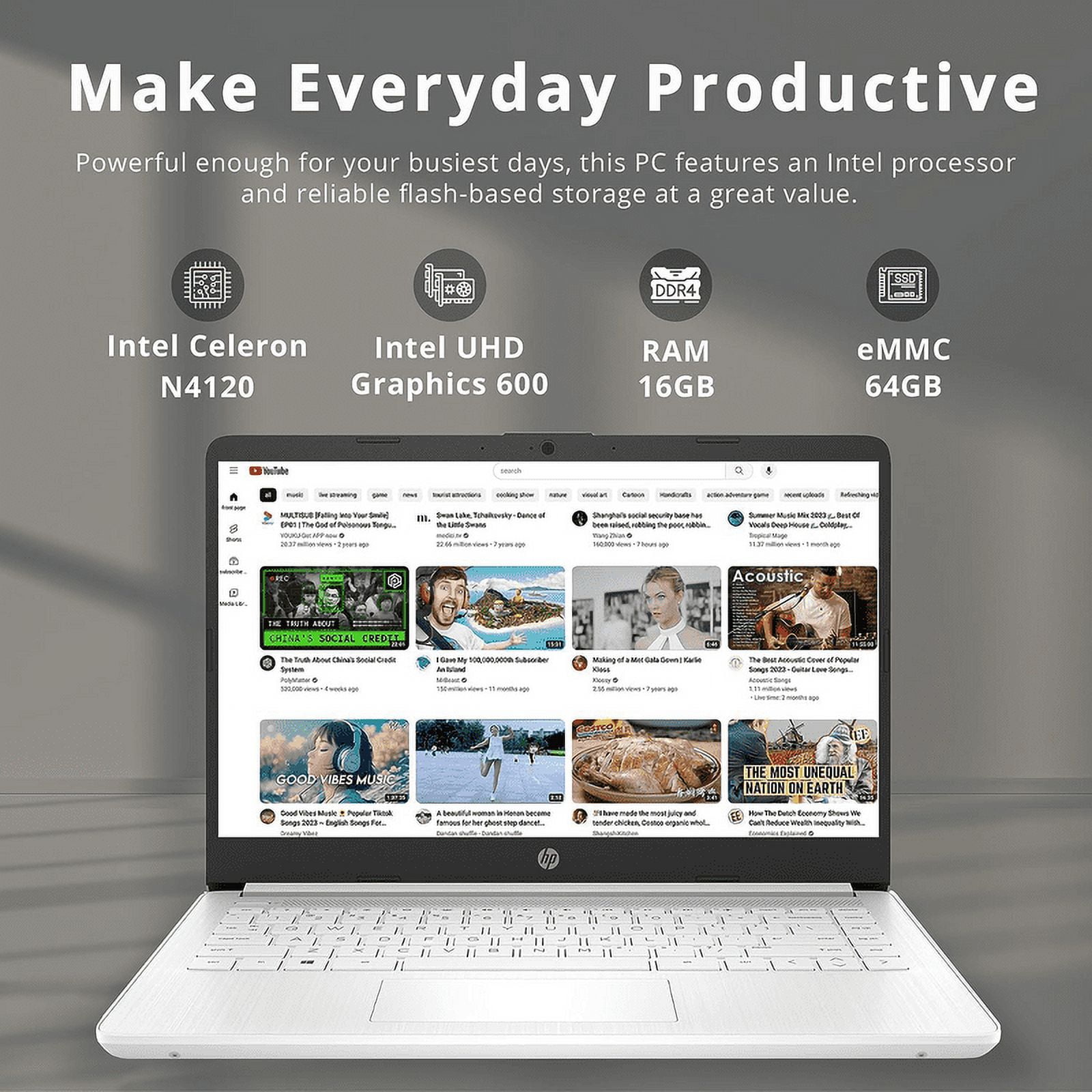 HP Newest HP 14" HD Laptop Light-Weight, Intel Quad-Core N4120, 16GB RAM, 320GB Storage(64GB eMMC+256GB SD Card), 1 Year Office 365, WiFi, Bluetooth 5, USB Type-A&C, Webcam, Win11, Laptops Computers