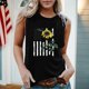 thumbnail image 2 of Camiseta sin mangas holgada de cuello redondo con estampado de día de la independencia a la moda para mujer Pompotops  lopia992638, 2 of 6