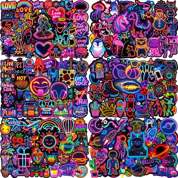 Paquete de stickers Kedikamodi de 300 piezas, vinilo neón impermeable