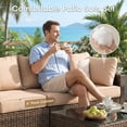 thumbnail image 5 of Gaildon 7 Patio Outdoor Furniture Wicker Sectional Sofa Couch Lawn Sectional Black Glass Table, Beige, 5 of 8