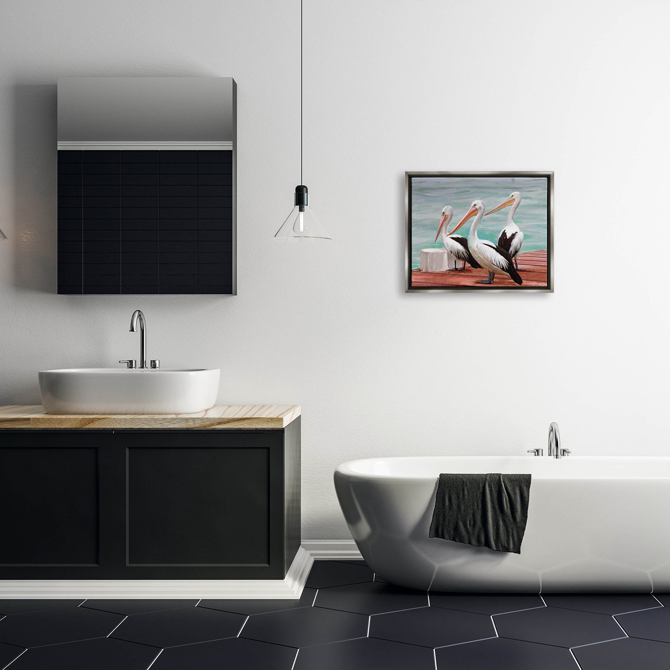 Stupell Industries Pelican Trio Port Dock Graphic Art Luster Gray Floating Framed Canvas Print Wall Art, Design by Ziwei Li