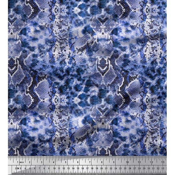 Soimoi Blue Heavy Satin Fabric Leopard & Snake Animal Skin Print Fabric by Yard 54 Inch Wide