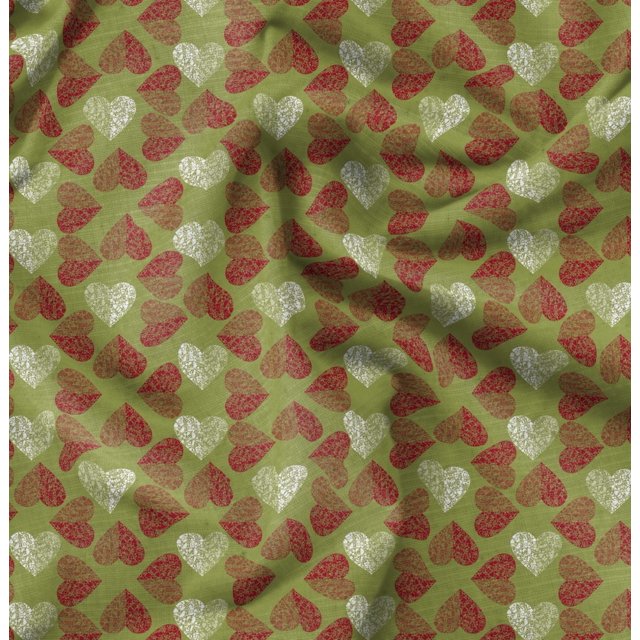 Soimoi Green Poly Georgette Fabric Red Heart Printed Fabric 1 Yard 52 Inch Wide