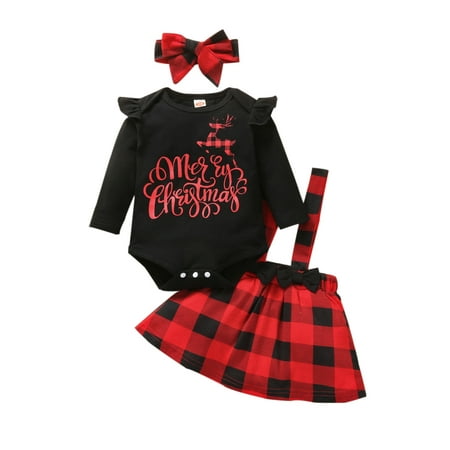 

Seyurigaoka 3pcs Baby Girls Suit Set O-Neck Long Sleeve Romper + Suspender Skirt + Headband